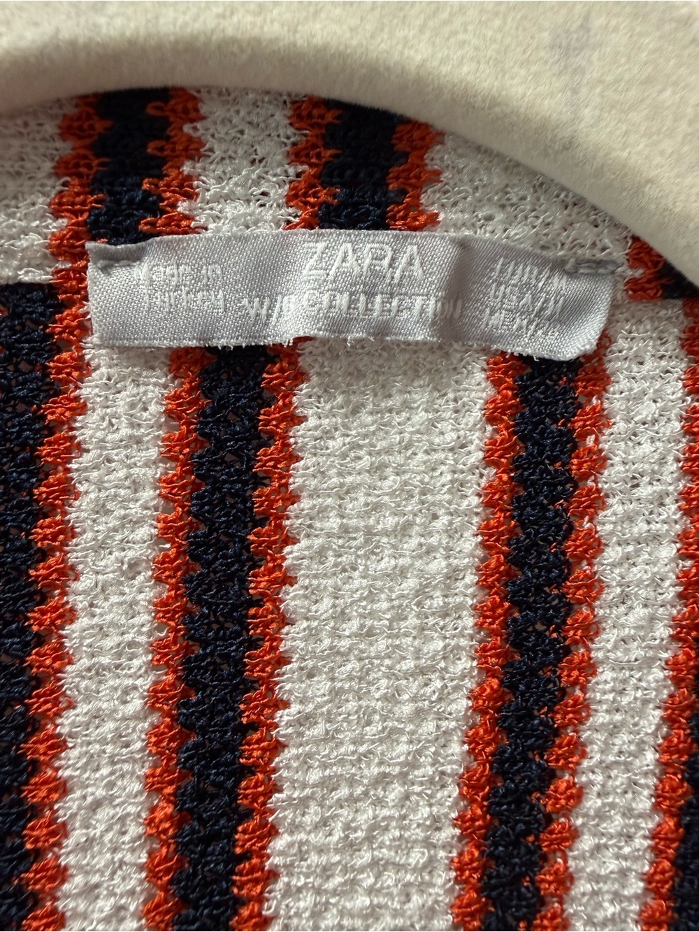 Striped Knit like Dress - White, navy & orange Stripes - Picture 3 of 4